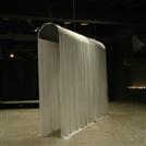 Ark Akan; 3 x 4.2 x 0.8 m; iron, paint and nylon, 2007 (Geyvan Mc Millen videosu Yazgı ile Alt/Üst disiplinlerarası dans enstalasyonu için, garajistanbul )