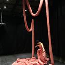 Ark Organ; diameter 0.3 x 60 m; linen fabric and spiral pipe, 2007 ( with dancer Sernaz Demirel for multidisciplinary dance installation of Alt/Üst (Upside/Down), garajistanbul )